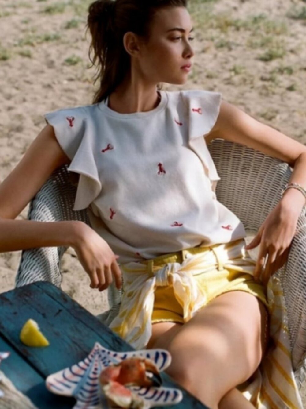 Anthropologie T.La Cream Sleeveless Lobster Sweatshirt; NWT; Size XL